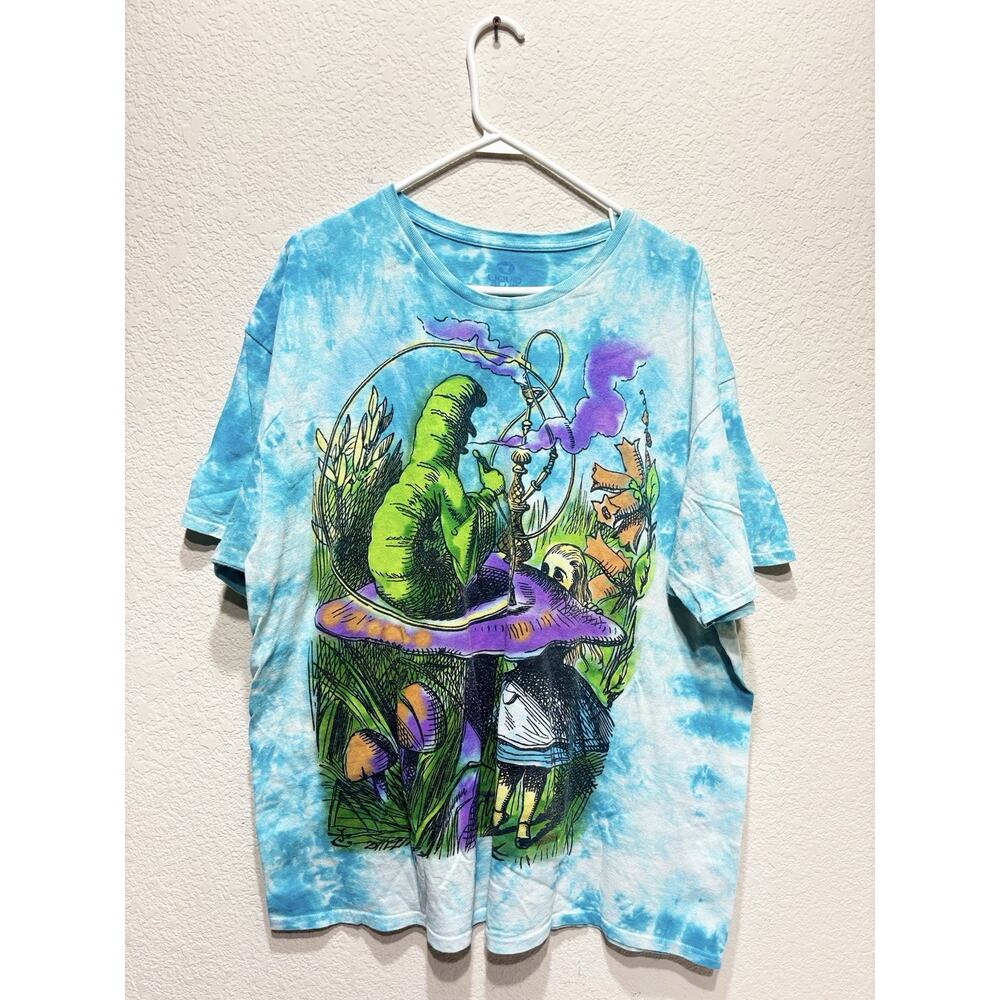 Alice In Wonderland Tee Liquid Blue Tie Dye T-shirt Size Small All Over Print